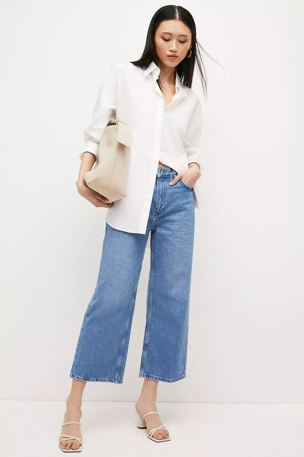 Mid Rise Wide Leg Crop Jeans Karen Millen